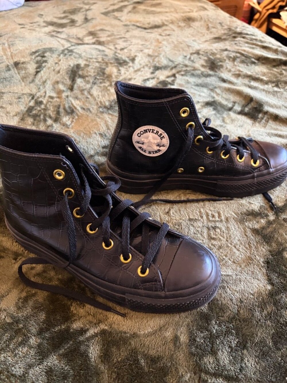 Converse All Star Leather Platform Black Croc Embossed